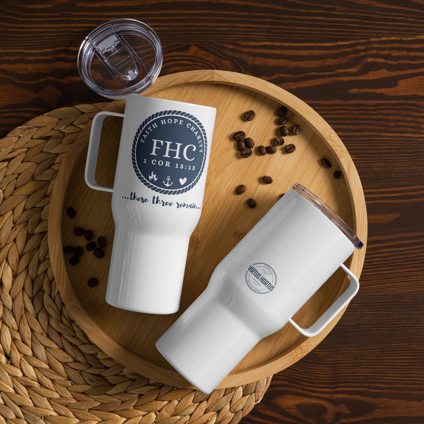 Faith Hope and Charity Travel mug with a handle