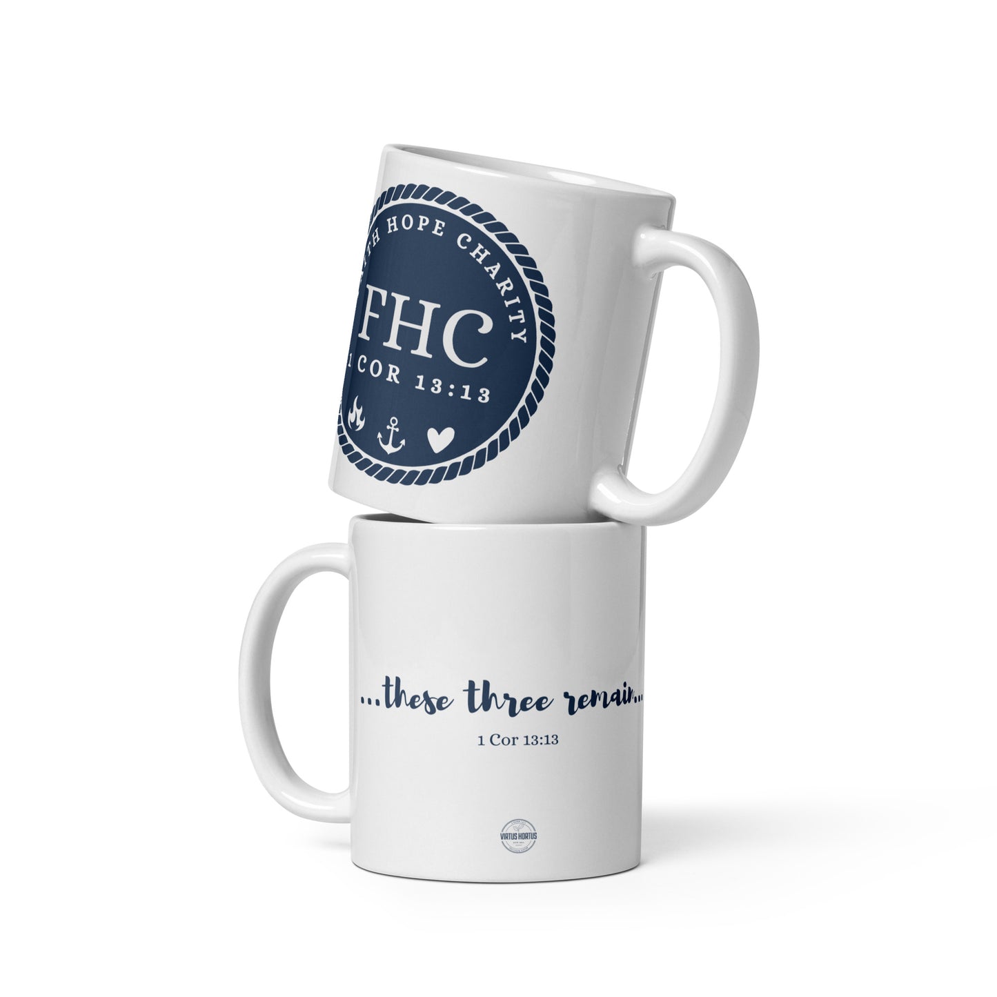 Faith Hope and Charity White glossy mug