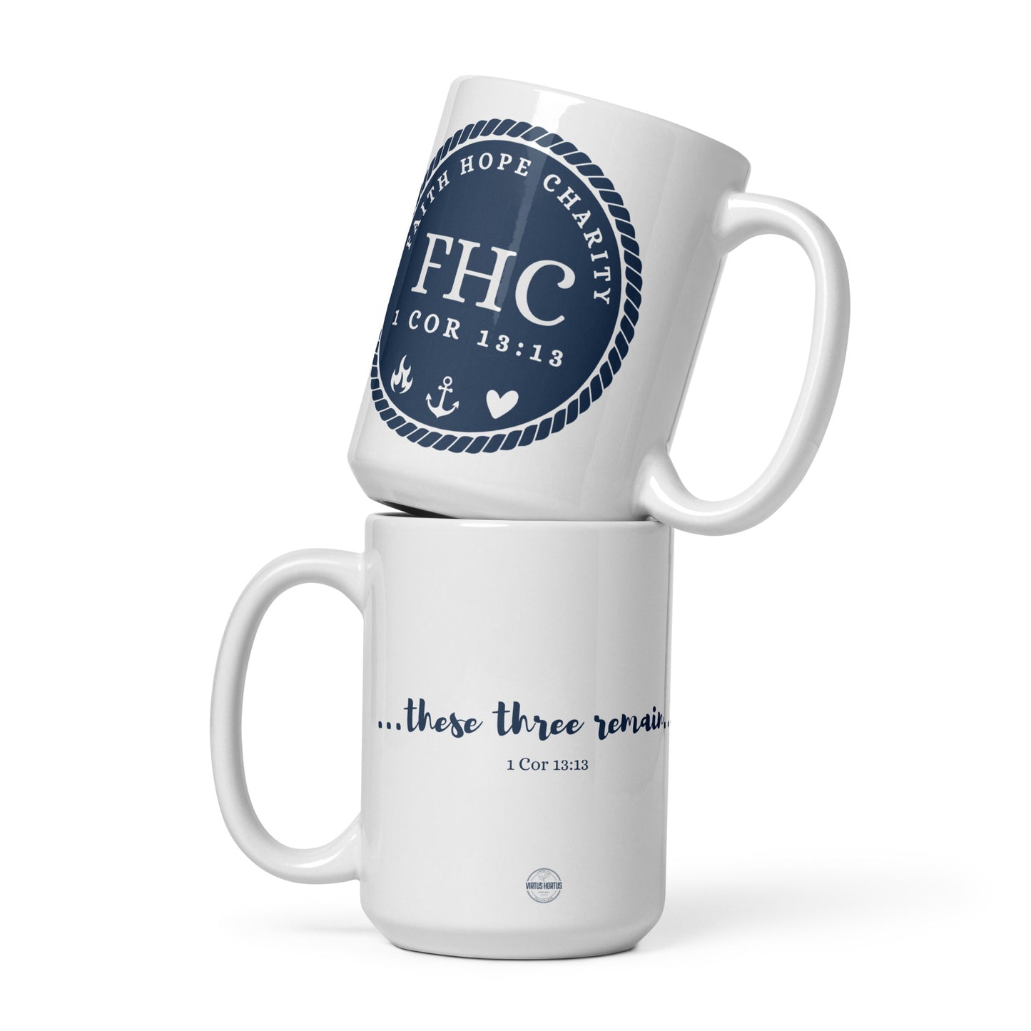 Faith Hope and Charity White glossy mug